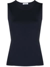 P.a.r.o.s.h Parosh Body-hugging Black Knitted Top With Classic Crew Neck In Blue