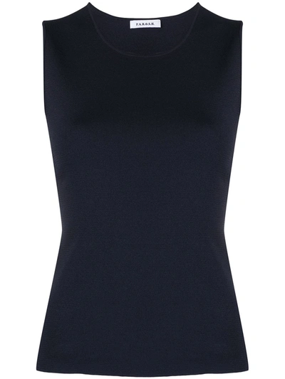 P.a.r.o.s.h Parosh Body-hugging Black Knitted Top With Classic Crew Neck In Blue