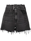 Alexander Wang 'bite' Frayed Cuff Denim Shorts In Black
