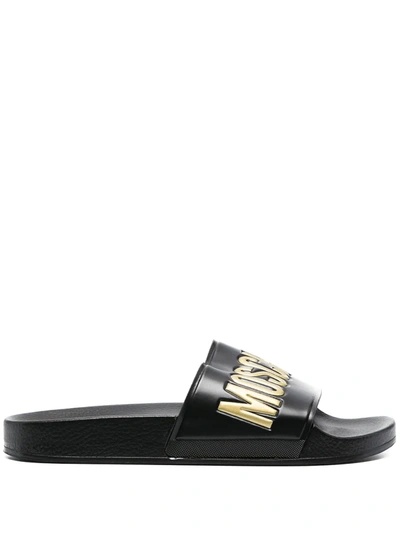 Moschino Slide Sandal With Logo In Black