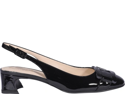 Tod's Chain Trim Patent Leather Slingbacks In Black