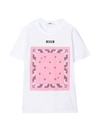 Msgm Teen Paisley-print Cotton T-shirt In Bianco/rosa
