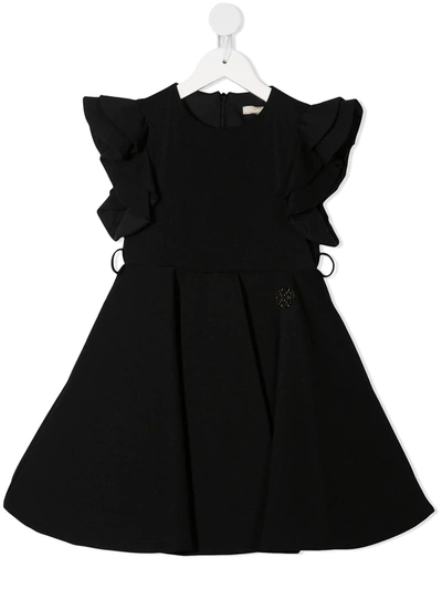 Elie Saab Kids' Ruffled Sleeves Midi Dress In Black
