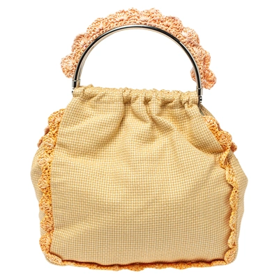 Pre-owned Moschino Cream Woven Straw Ruffle Frame Bag