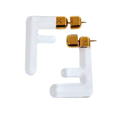 Pre-owned Fendi Transparent Plexiglass Gold Tone Ff Earrings
