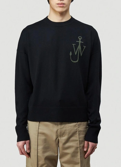 Jw Anderson Crew Neck Anchor Motif Jumper In Black