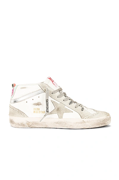 Golden Goose Mid Star Sneaker In White  Ice  Silver & Turquoise