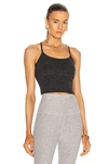 Beyond Yoga Spacedye Slim Racerback Cropped Tank Top In Darkest Night In Black & Charcoal