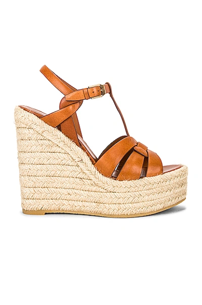 Saint Laurent Tribute Espadrille Wedge Sandals In Ambre