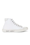 Saint Laurent Malibu Leather-trimmed Distressed Cotton-canvas High-top Sneakers In Blanc Optique