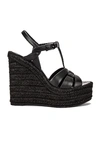 Saint Laurent Tribute Woven Leather Espadrille Wedge Sandals In Noir