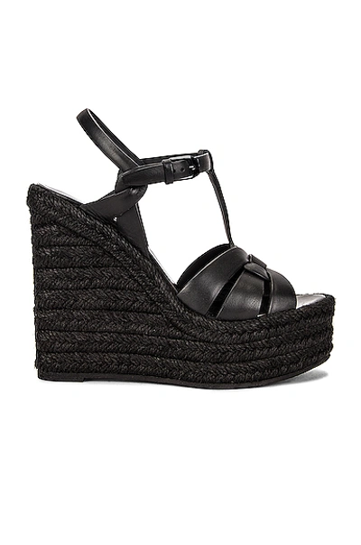 Saint Laurent Tribute Espadrille Wedge Sandals In Black