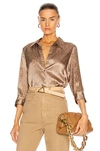 L Agence Bianca Band Collar Blouse In Taupe Tonal Animal