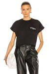 Balmain Cropped Cotton T-shirt With Small Flocked Logo In Noir & Blanc