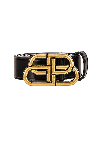 Balenciaga Black Thin Bb Belt In Noir