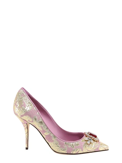 Dolce & Gabbana Floral Brocade Pumps With Bejeweled Embellishment In Pink
