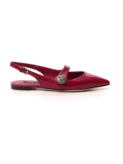 Dolce & Gabbana Patent Leather Slingback Flats In Red