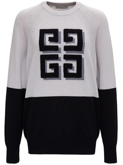 Givenchy 4g Front Bicolor Cashmere Sweater In Grey