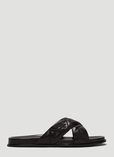 Prada Quilted Crisscross Flat Slide Sandals In Black