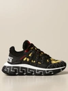 VERSACE SNEAKERS IN LEATHER AND BAROQUE CANVAS,DST539G D15TCG D4D