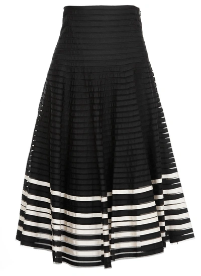 Red Valentino Point D'esprit Tulle Long Skirt With Gros Grain Ribbons In Black