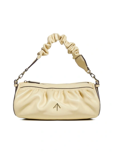 Manu Atelier Cylinder Ruched Leather Shoulder Bag In White