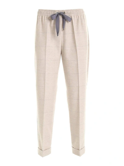 Les Copains Checked Wool Blend Trousers In Beige