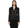 Balmain Black Double-breasted Jacket With Branded Buttons And Asymmetric Cut In Wool Woman In 0pa Black