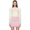 Balmain Intarsia Logo Wool & Cashmere Blend Crop Sweater In Gan Wh/rose