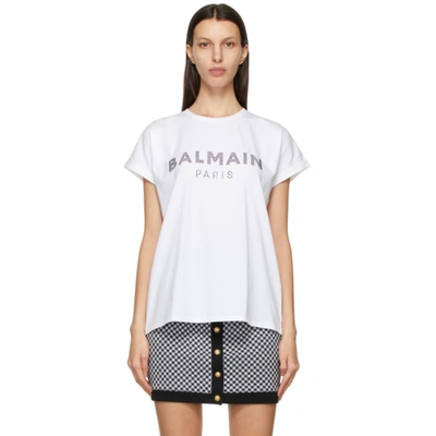 Balmain Rhinestone-embellished Logo T-shirt In White