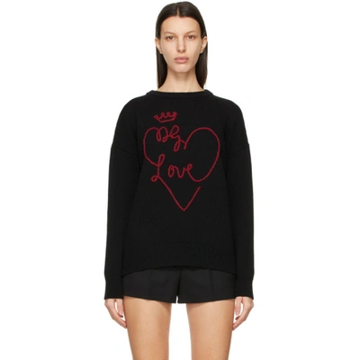 Dolce & Gabbana Dg Love Embroidery Wool Sweater In Black