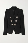 BALMAIN DOUBLE-BREASTED CRYSTAL-EMBELLISHED GRAIN DE POUDRE WOOL BLAZER