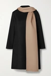 THEORY CONVERTIBLE DRAPED TWO-TONE WOOL AND CASHMERE-BLEND COAT