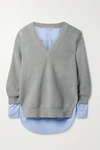 ALEXANDER WANG T LAYERED RIBBED COTTON-BLEND AND COTTON OXFORD SWEATER