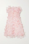 DOLCE & GABBANA STRAPLESS FEATHER-EMBELLISHED SILK-TULLE MINI DRESS