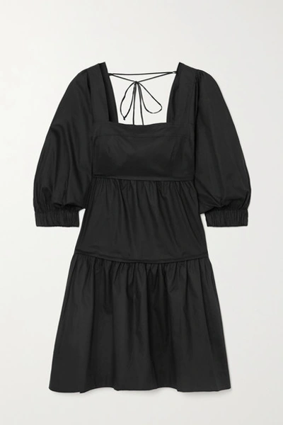 Three Graces London Bahni Square-neck Tiered Cotton Dress In Black