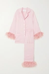 SLEEPER PARTY FEATHER-TRIMMED CREPE DE CHINE PAJAMA SET
