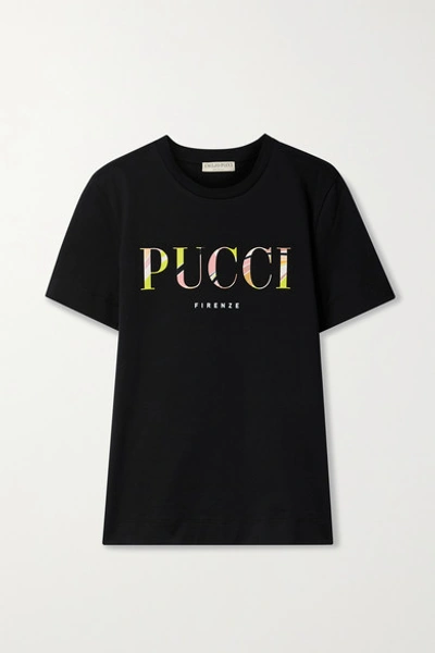 Emilio Pucci Logo Printed Cotton Jersey T-shirt In Black