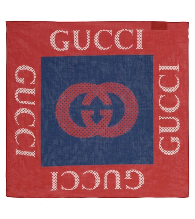 Gucci Kids' Logo棉质围巾 In Red
