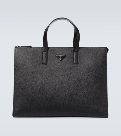 Prada Saffiano Leather Tote Bag In Black