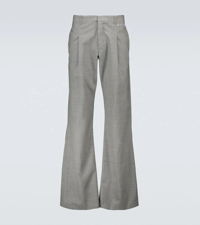 Off-white Striped Relaxed-fit Straight Wool Trousers In Grey