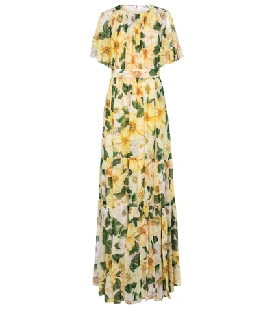 Dolce & Gabbana Camelia Print Silk Georgette Maxi Dress In Floral