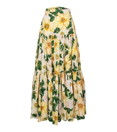 Dolce & Gabbana Tiered Floral-print Cotton-poplin Maxi Skirt In Yellow