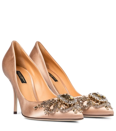 Dolce & Gabbana Satin Pumps With Bejeweled Embellishment In Pink