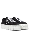 Prada Double Wheel Sneaker Aus Gabardine-re-nylon In Nero