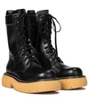 Bottega Veneta 35mm Bounce Brushed Leather Combat Boots In Black