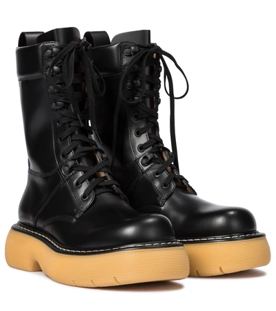 Bottega Veneta 35mm Bounce Brushed Leather Combat Boots In Black