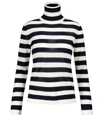 Max Mara Adelio Stripe Virgin Wool Turtleneck In Riga Blu