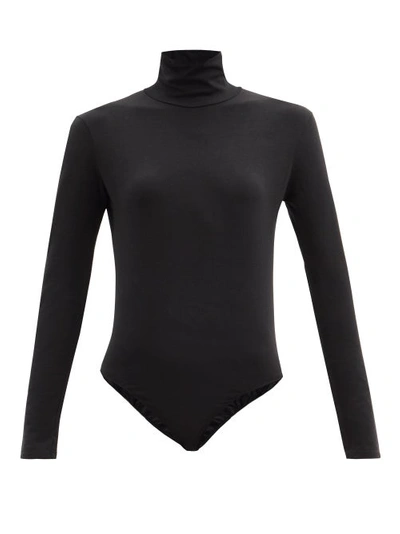 Another Tomorrow High-neck Organic Cotton-blend Jersey Bodysuit In Black