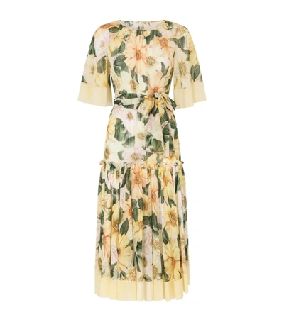 Dolce & Gabbana Camellia-print Georgette Midi Dress With Cape Detail In Floral Print